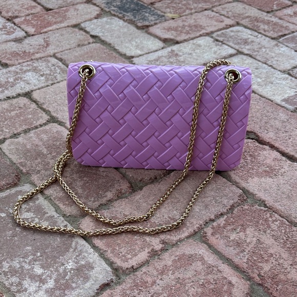 Y2K Jelly Pink / Purple Woven Purse w Gold Chain🤩 - Picture 6 of 9